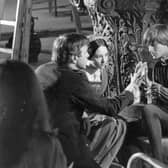 Italian stage and film director, Franco Zeffirelli with Olivia Hussey and Leonard Whiting, during the filming of 'Romeo and Juliet'.  (Photo by Express/Express/Getty Images)