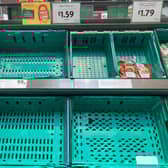 Empty tomato shelves at Morrisons in Birmingham.20/02/2023   See SWNS story SWBNtomatoes - Suppliers are blaming poor weather conditions in Spain for empty shevles which seem to be prevalent across the country.