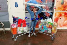 Only Fans star Amber O’Donnel at Tesco after shopping for her food parcel donations - Credit: SWNS