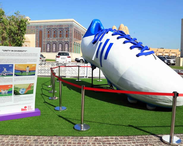The world's largest football shoe by artist M. Dileef has been put on display at Katara Cultural Village (photo: idhik Keerantakath/ Eyepix Group/Future Publishing via Getty Images)