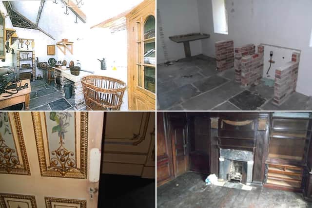 Many feautres had been systematically removed from Bochym Manor, including a granite worktop, door handle and fireplaces. Before and after images detail the extent of damage caused to Grade 2* listed Bochym Manor in Helston by Dr Payne.