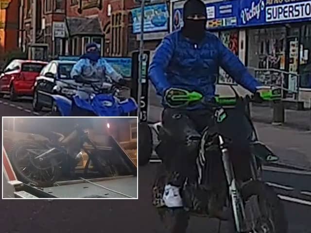 Masked men ride illegal e-bikes and quad bikes.