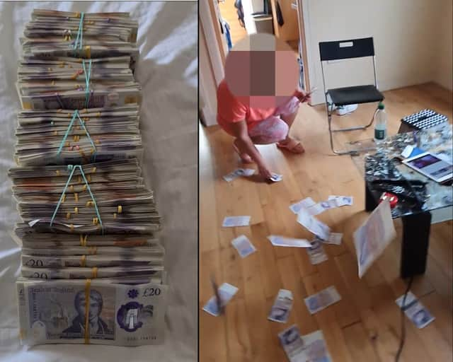 Benefit fraud gang shower floor with £20 notes