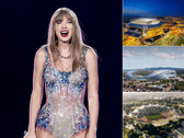 It could be cheaper to see Taylor Swift (left) in locations such as Amsterdam (top right), Dublin (middle right) but not so much for Munich (bottom right) (Credit: Getty Images)