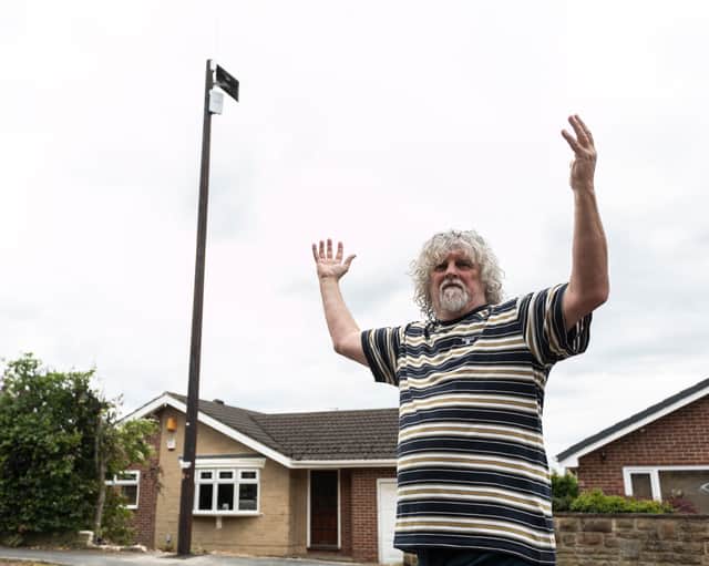 Philip Waller, 65, returned from a shopping trip last week to find that a broadband firm had erected the pole outside his house in Barnsley, South Yorks.