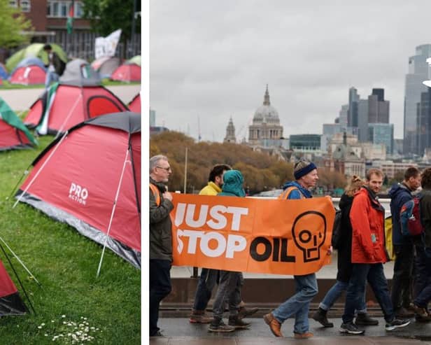 Anti-Gaza invasion camps and Just Stop Oil protests are two involving students which have hit headlines recently (Photo: National World/Getty)