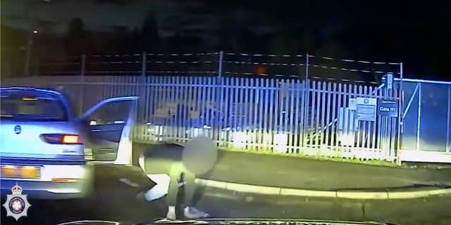 Man leads police on 12-minute chase before scrambling from car.