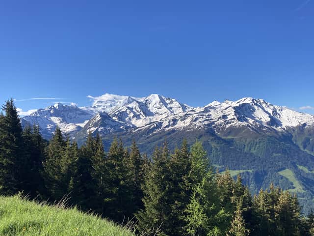 The view of Mont Blanc, the highest peak in Europe, from above Verbier. Credit: NW