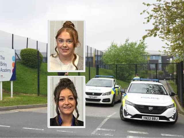 Molly Bulmer and Alicia Richards have been given official commendations for their bravery in stopping an intruder at Birley Academy, preventing 'what could have been the most unimaginable tragedy'. Photo: South Yorkshire Police / PA
