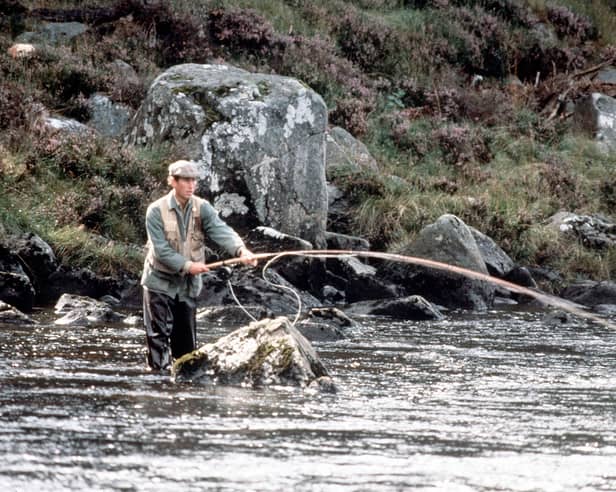 King Charles, then the Prince of Wales, enjoying fishing on the River Dee in 1982 at Balmoral, Scotland