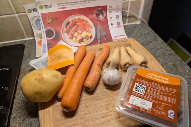 These are the ingredients that arrived for a Cumberland sausage and parsnip mash