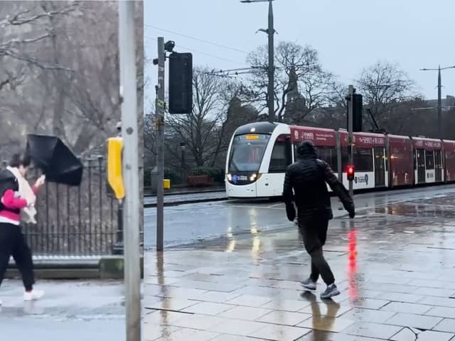 Pedestrians battle Storm Éowyn’s strong winds on Princes Street.