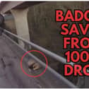 A person preparing to rescue a badger from a 100 metre drop