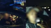 Drink driver caught drinking pint of beer at wheel of his car.