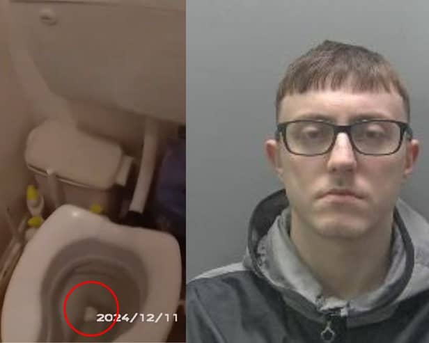Drug dealer caught trying to flush crack cocaine and heroin down the toilet.
