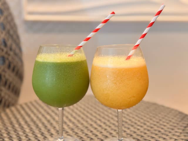 We enjoyed home-made smoothies by the poolside at Rockcliffe Hall and Spa