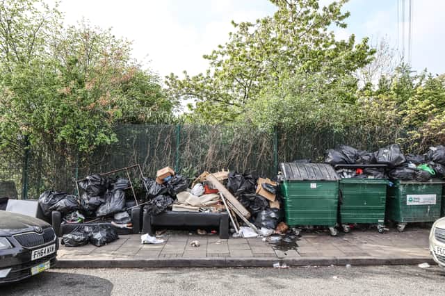 Rubbish piled up on Colville Road , Balsall Heath, Birmingham.