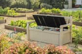 The Keter Eden storage bench can  hold 265 litres of garden goods