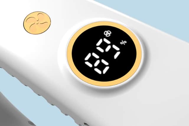 The display gives you a battery readout, and lets you control the fan strength