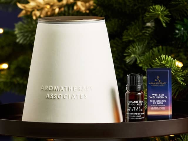 The Aromatherapy Associates Atomiser Connect makes a luxurious Christmas gift, pictured with the Winter Wellbeing essential oil blend.