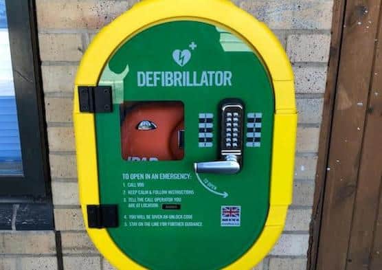 The defibrillator when it was first installed.