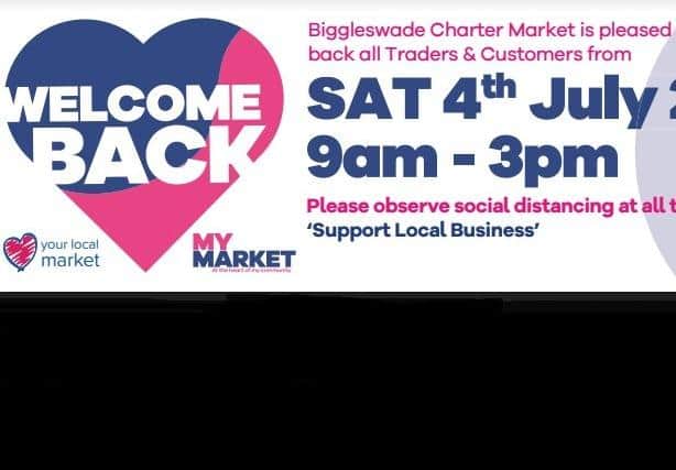 Welcome back Biggleswade Charter Market. Please observe social distancing at all times.