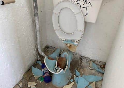 The smashed toilet