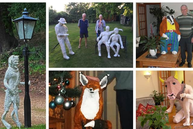 Mr Tumnus; Ron and Julie with the gardener and the Old People; Christmas figures: a badger (with Ron), a minotaur and a fox.