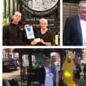 Clockwise from top left: the cheque presentation from The Brogan Group; Tony and Christina in happier times; Christina, Sheila, Judi, Geraldine and Ruth raising funds for Sue Ryder St John’s Hospice, Moggerhanger.