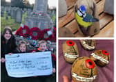 Photos: Gemma, Jack and Ruby at Potton war memorial; the blue tit design; 100th birthday poppy stone commissions.  Visit ‘Forest Life Artwork by Gemma’ on Facebook to view more of her creations.