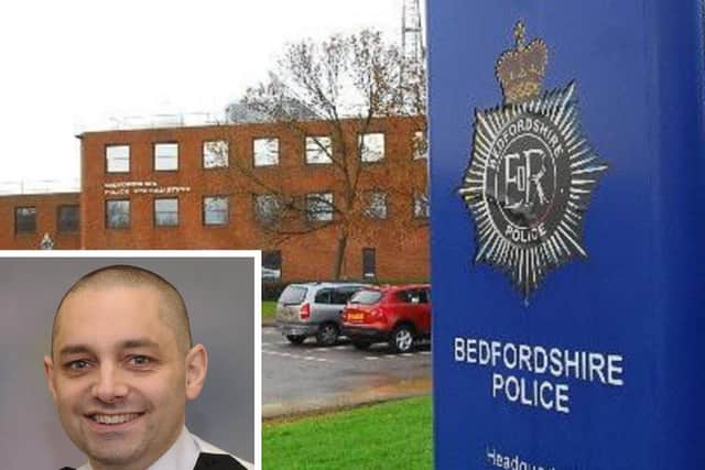 Beds Police headquarters at Kempston; (inset) Ex-Supt Nick Lyall