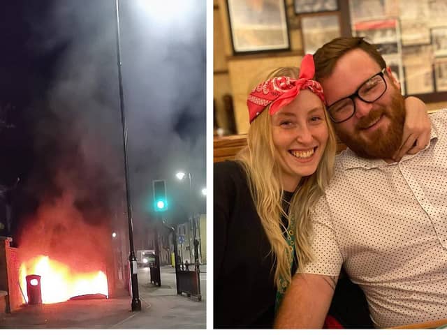 The fire; Jasmyn and Gareth. Photos: Jasmyn and Gareth.