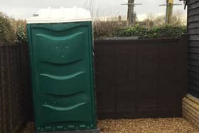 One of the five portable toilets LSK Toilet Hire have loaned residents in Tempsford to help them use the loo