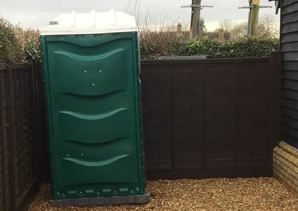 One of the five portable toilets LSK Toilet Hire have loaned residents in Tempsford to help them use the loo