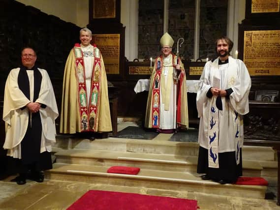 L to R: The Rev Graham Buckle, Rural Dean; The Archdeacon of Bedford, the Venerable Dave Middlebrook; the Lord Bishop of St Albans, The Rt Rev Dr Alan Smith; The Rev Alex Wheatley, Rector of Potton, Sutton and Cockayne Hatley Benefice.