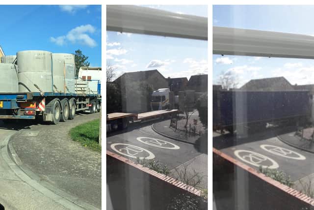A resident sent in photos of HGVs at the entrance of the site