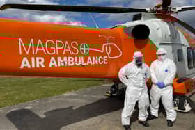 Magpas Air Ambulance enhanced doctor and paramedic team dressed, from head to toe, in donated PPE - thanks to community support