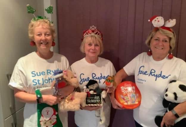 Hearts for Moggerhanger with some festive goodies! Left to right: Judi, Geraldine and Christina.