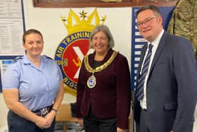 Flt Lt Amanda Wilson, mayor Cllr Madeline Russell and Cllr Jonathan Woodhead