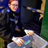 PCSO Stephanie Lee emptying one of the Shefford amnesty bins