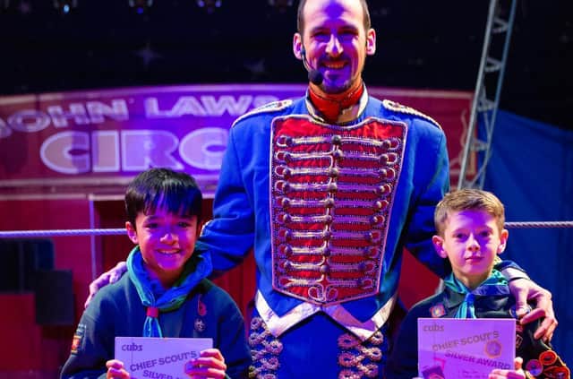 Noah and Benji from Biggleswade, pictured with Ringmaster Attila, received the prestigious Silver Chief Scout Award