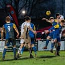 Action from Biggleswade FC’s 1-1 draw with Bedford Town on Monday. Picture courtesy of www.bedfordeagles.net