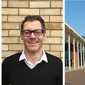 Cllr Adam Zerny and (right) CBC headquarters, Chicksands.