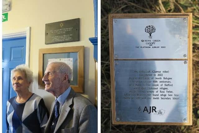 Bruno with his wife, and right, the new plaque dedicated to Bruno and Rosa. Photo: Noemi Van Hoof.