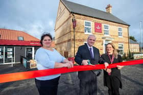 Left to right: Parish Clerk Alessandra Marabese and Councillor John Thompson, Chairman of Meppershall Parish Council, with Victoria Barnaby of Davidsons Homes.