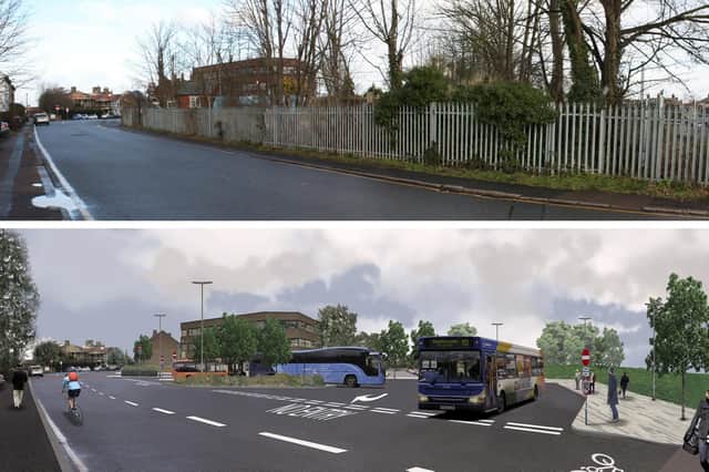 Top: The view of the site now and below: an artist's impression of the site once work is complete