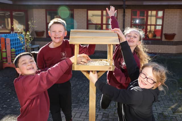 Students with the brand new bird table