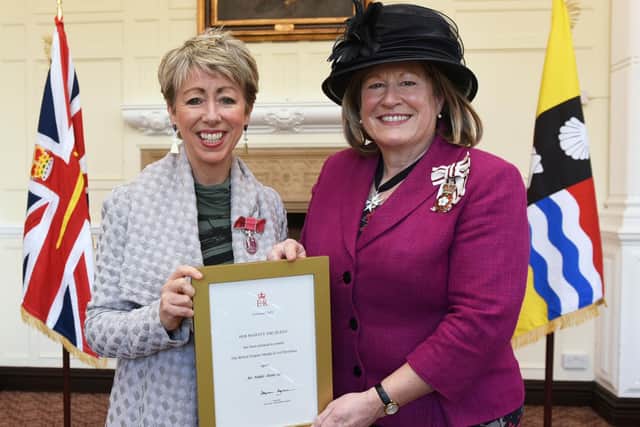 The Lord-Lieutenant of Bedfordshire with BEM recipient Niki Iles