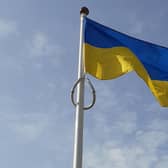 The Ukranian flag being flown in Sandy