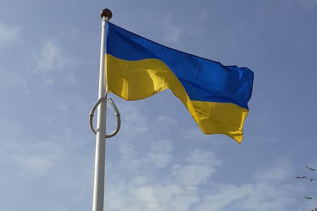 The Ukranian flag being flown in Sandy